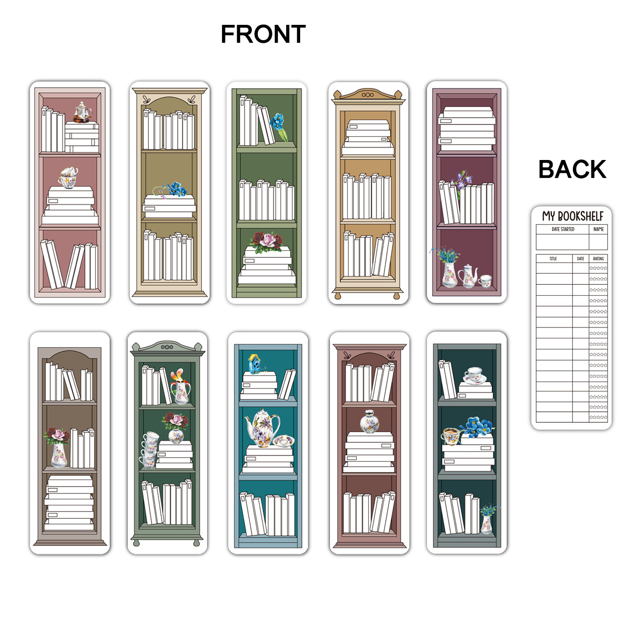10 Pcs Cute Bookshelf Illustra - Stationery Office ulasan dan harga
