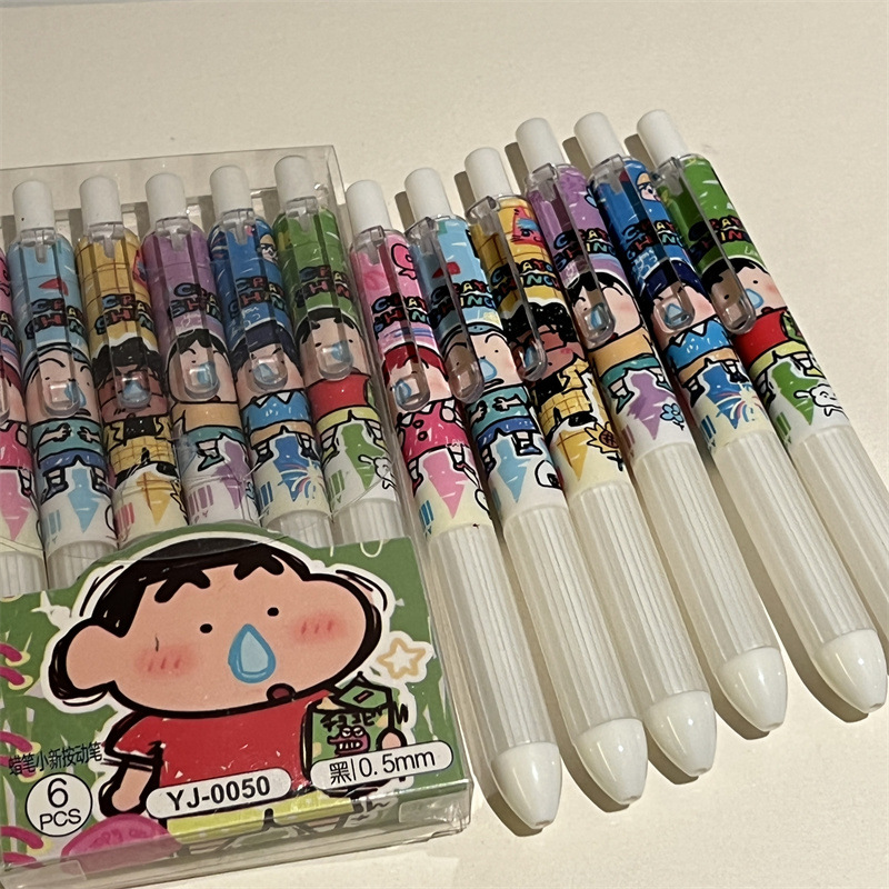 6pcs Crayon Shin-chan Student  - Gel Ink Pen Set ulasan dan harga